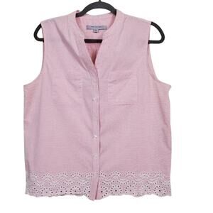 Marc New York Striped Sleeveless Button Down Top Pink White Womens Size L